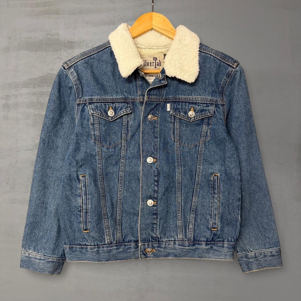 Levi's SilverTab Denim Jacket‎ Blue Sherpa Collar Trucker Kids Size M 10-12